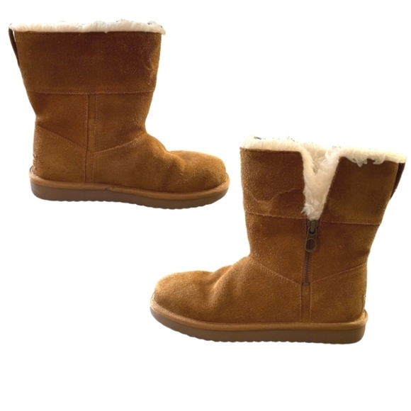 Koolaburra UGG Aribel Girls Boots | Suede Faux Fur Zip Winter Chestnut Size 4 - Picture 3 of 10